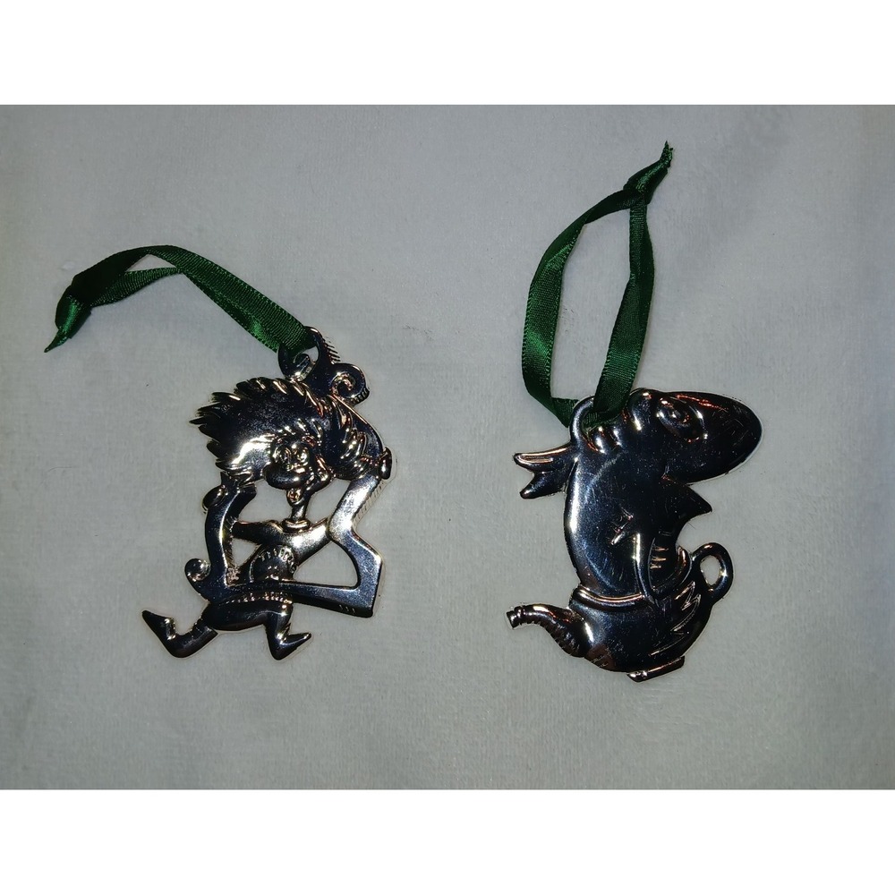 Dr. Seuss Cat In The Hat Two Silver‎ Metal Christmas Ornaments  Movie Merch.